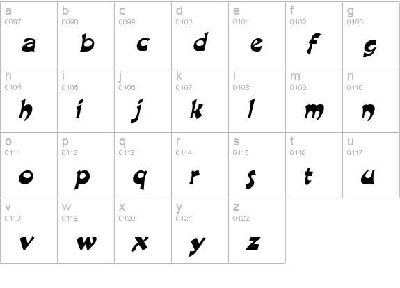 Crane Italic lowercase a-z preview