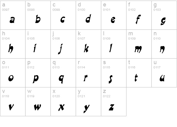Crane-Condensed Italic lowercase a-z preview