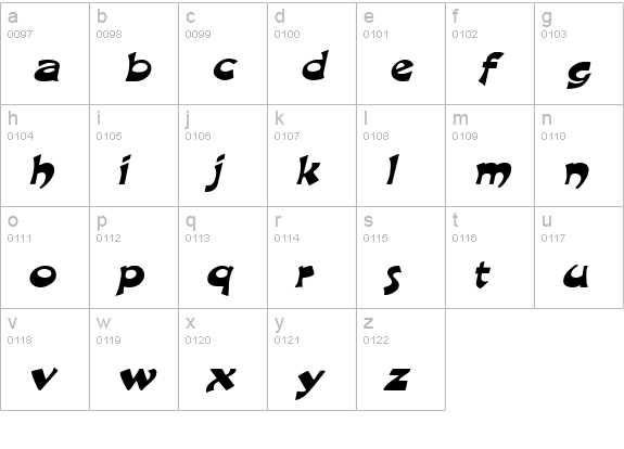 CraneExtended Italic lowercase a-z preview