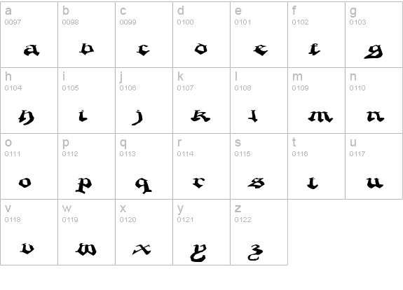 CrappyGothic lowercase a-z preview