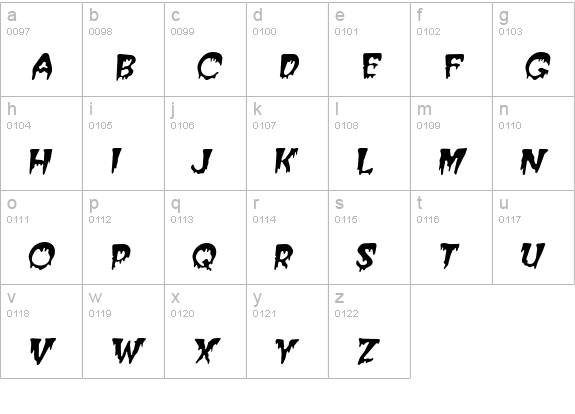 Creepy Italic lowercase a-z preview