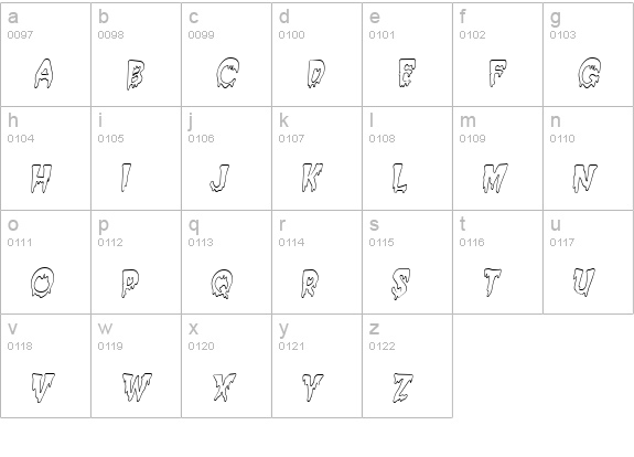 Creepy HollowCondensed Italic lowercase a-z preview