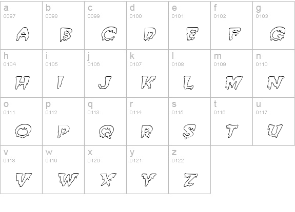 Creepy HollowExtended Italic lowercase a-z preview