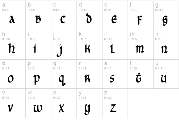 Cry Uncial Condensed lowercase a-z preview