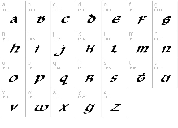 Cry Uncial Italic lowercase a-z preview