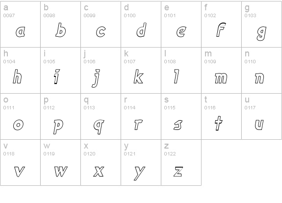 Cuban-OutlineItalic lowercase a-z preview