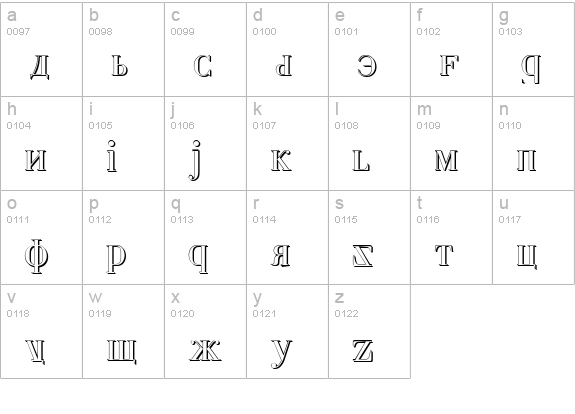 Cyberia Shadow lowercase a-z preview