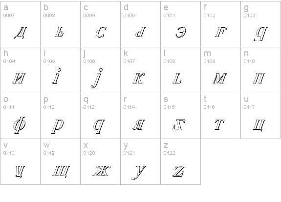 Cyberia Shadow Italic lowercase a-z preview