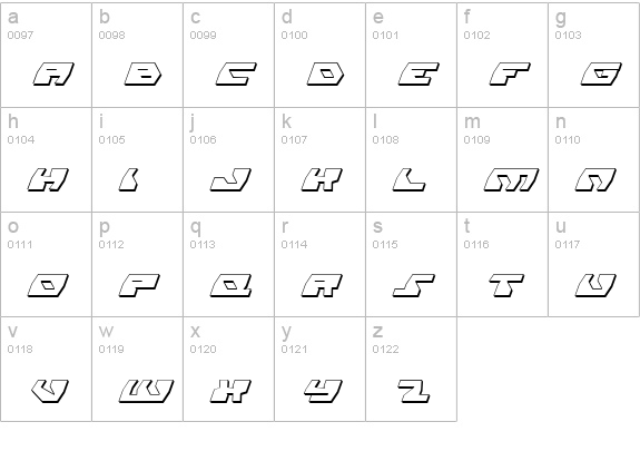 Daedalus Shadow Italic lowercase a-z preview