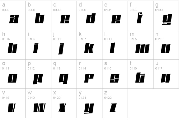 DaleysGothic-BlackItalic lowercase a-z preview