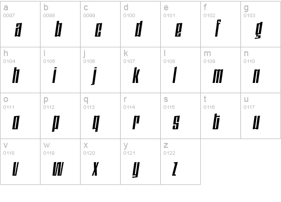 DaleysGothic-RegularItalic lowercase a-z preview