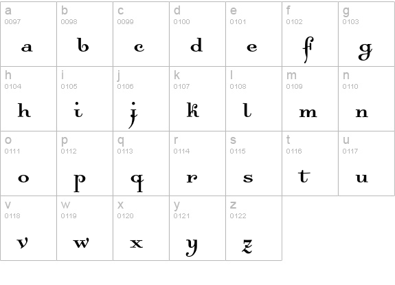 DallianceRoman lowercase a-z preview