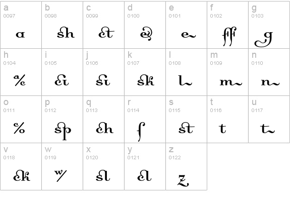 DallianceRomanLigatures lowercase a-z preview