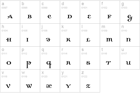 DallianceRomanSmallCaps lowercase a-z preview