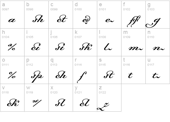 DallianceScriptLigatures lowercase a-z preview