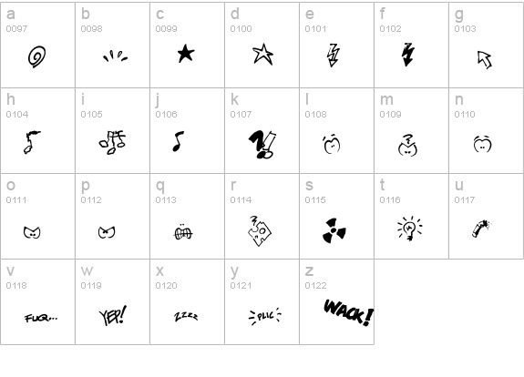 DamnedDingbatsEF-Regular lowercase a-z preview