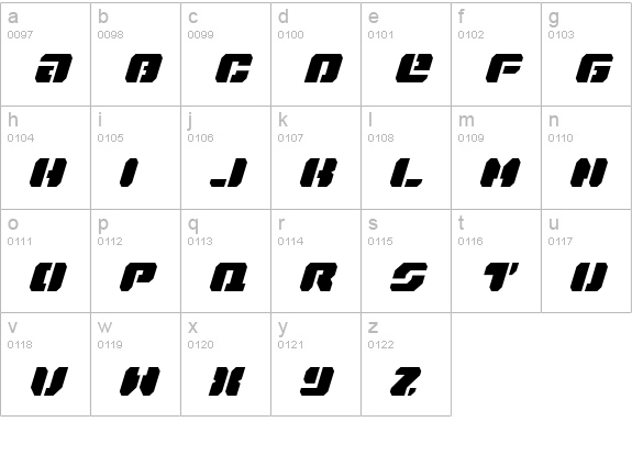 Dan Stargate Condensed Italic lowercase a-z preview