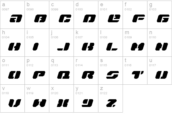 Dan Stargate Extra-expanded Italic lowercase a-z preview