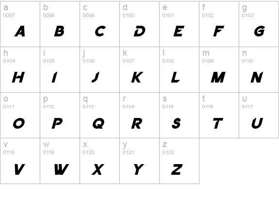 Dancetech Bold Italic lowercase a-z preview