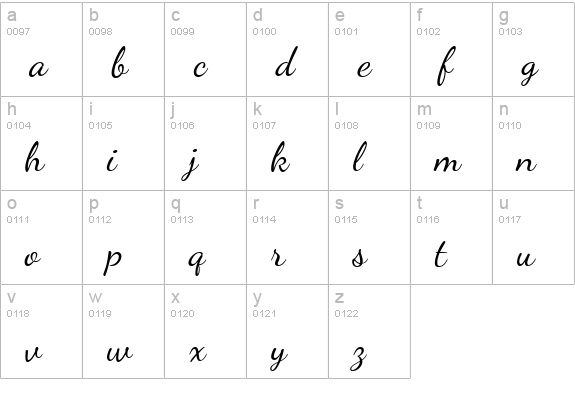 Dancing Script lowercase a-z preview