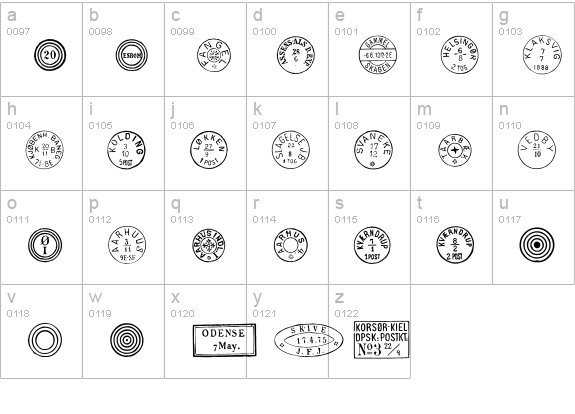 Danish Postal Markings lowercase a-z preview