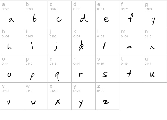 DarinsHand Regular lowercase a-z preview