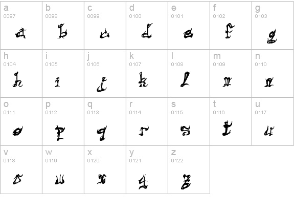 Dark Flame lowercase a-z preview