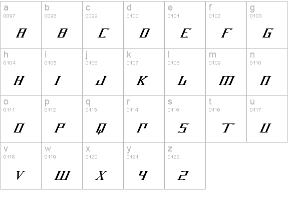 DarkWind Condensed Italic lowercase a-z preview