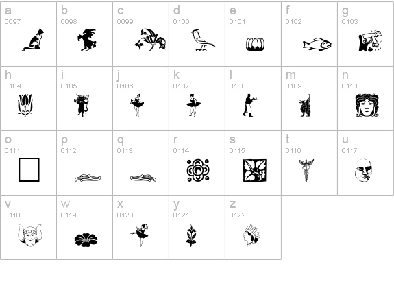DavysDingbats2 lowercase a-z preview