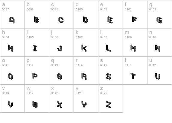 DemonCubicBlockFont Tile lowercase a-z preview