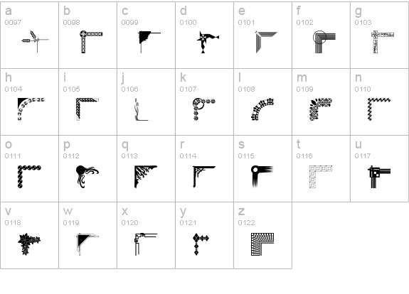 DesignerCorners lowercase a-z preview