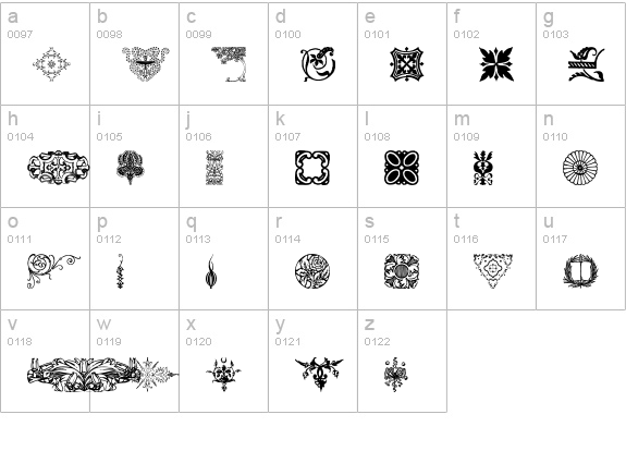 DesignerMotifs lowercase a-z preview