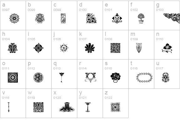 DesignerMotifsThree lowercase a-z preview
