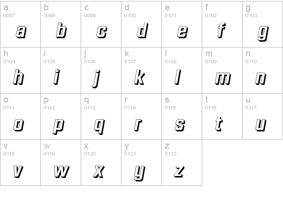 DiamanteShadow-BoldItalic lowercase a-z preview