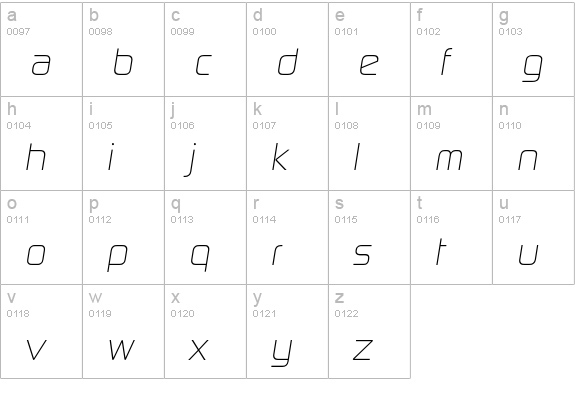 DigitalEF-LightItalic lowercase a-z preview
