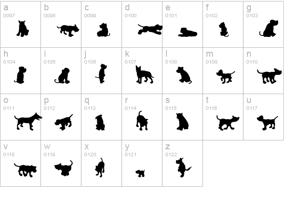 Dog30-Silhouette lowercase a-z preview