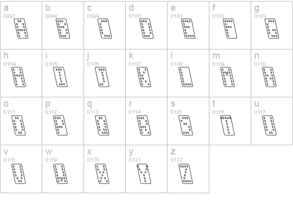 Domino smal kursiv omrids lowercase a-z preview