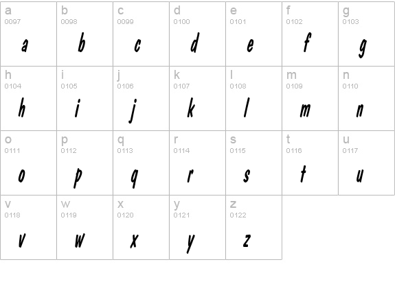 DonCasualCondensed Italic lowercase a-z preview