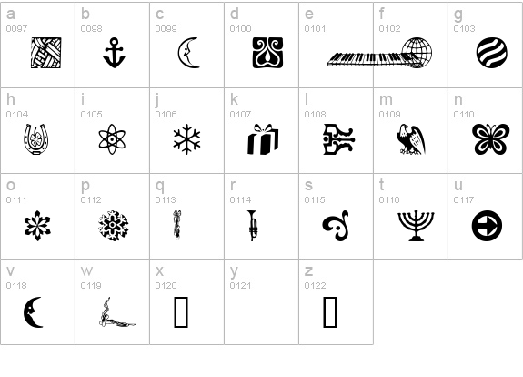 DoodleDingbatsOneSSK lowercase a-z preview