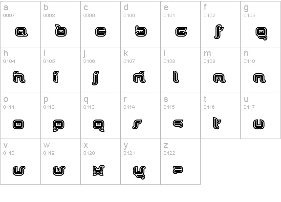DorisOrangeOutline lowercase a-z preview