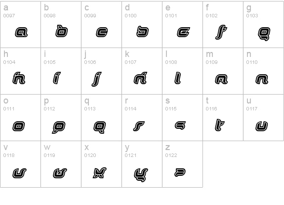 DorisOrangeOutlineItalic lowercase a-z preview