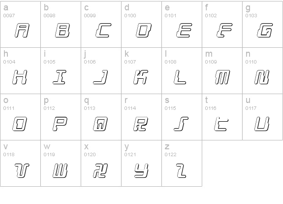 Droid Lover 3D Expanded Italic lowercase a-z preview