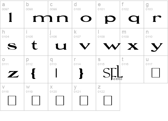 Durendal lowercase a-z preview