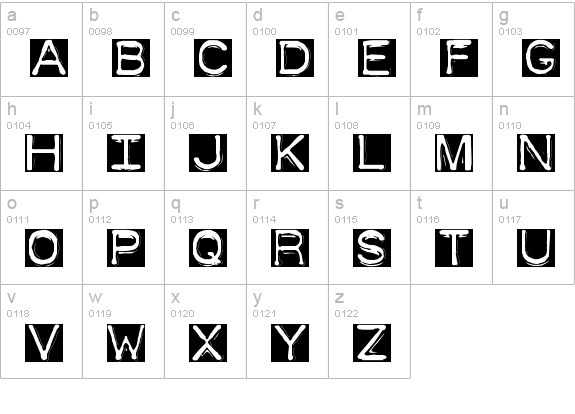 DymoFontInvers lowercase a-z preview