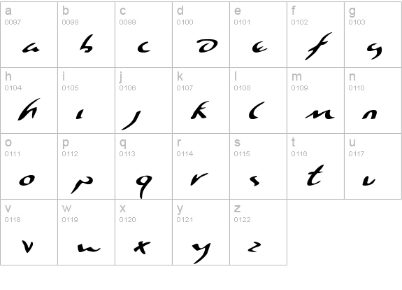 Eagleclaw Expanded Italic lowercase a-z preview