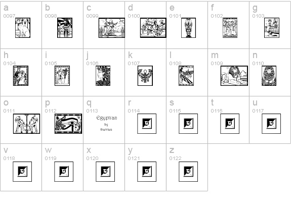 Egyptian lowercase a-z preview