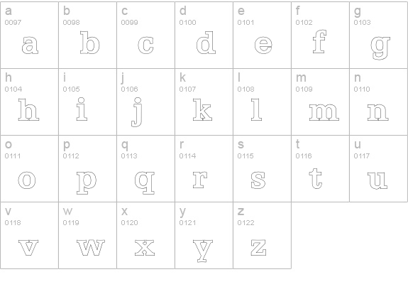 EgyptianOutline lowercase a-z preview