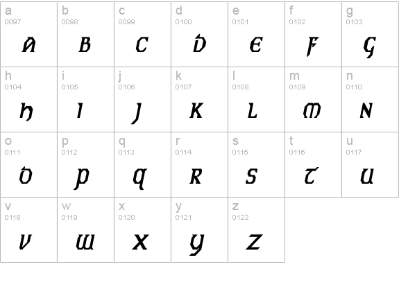 Eire Cn Bold Italic lowercase a-z preview