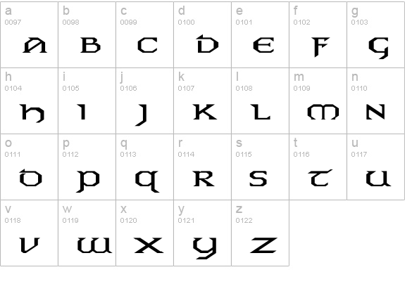 Eire Ex lowercase a-z preview