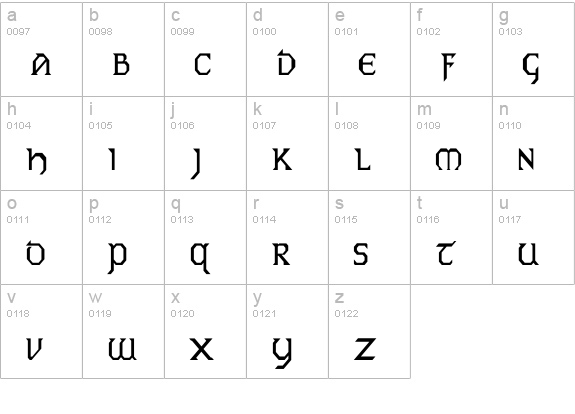 Eire Th lowercase a-z preview